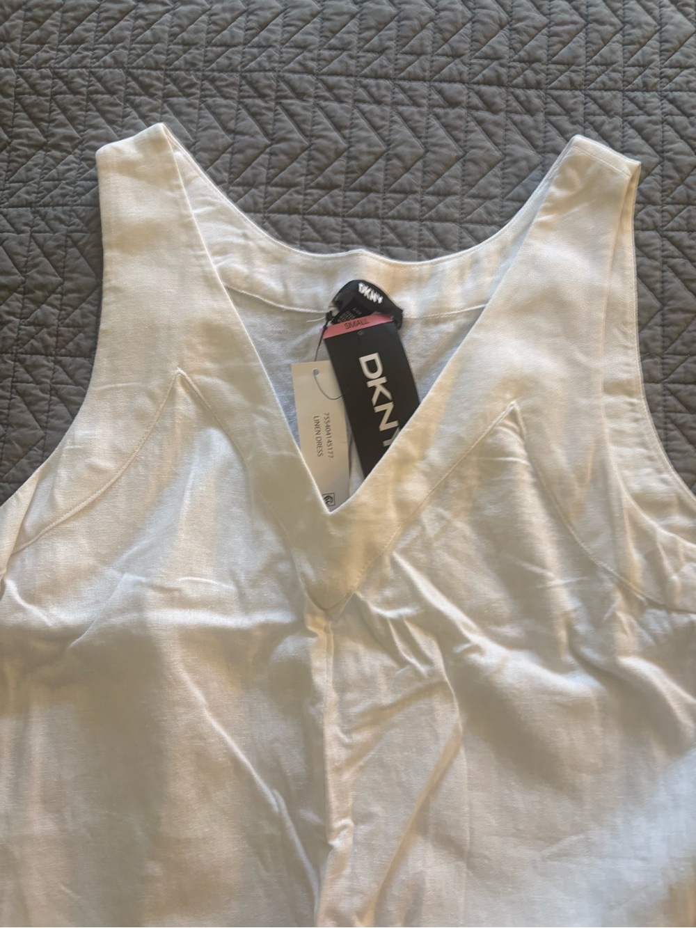 DKNY White Linen V-Neck Long Beachwear (Dress or Cover Up)